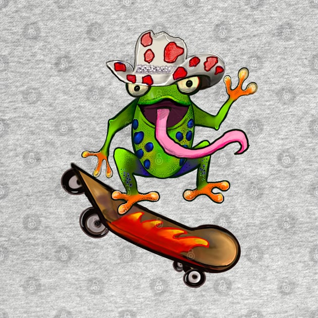 Frog 5 pack Kawaii Froggy Skateboarding Cute Frog in Texas red cowboy hat Funny toad toads amphibian tadpole Green Red eyed tree frogs rain forest Lizard dragon zoology gift frog by Artonmytee